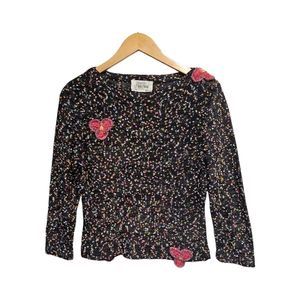 Vintage Jamie Kreitman Sweater Black Neon Specks‎ Floral Accents Medium